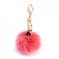 Fluffy šedá/ružová ozdoba na kabelku,kľúče..